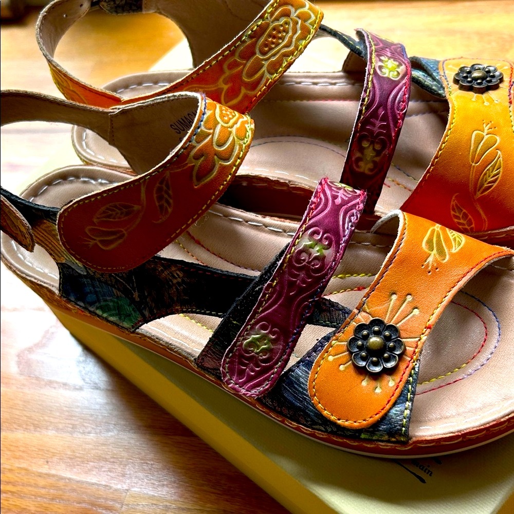 Spring Step L’Artiste Multicolor Embossed Leather Sandals